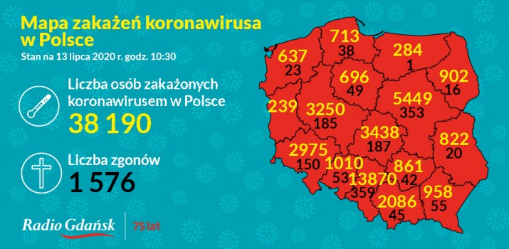 koronawirus mapa 13 lipca