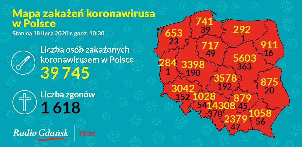 koronawirus mapa 18 lipca