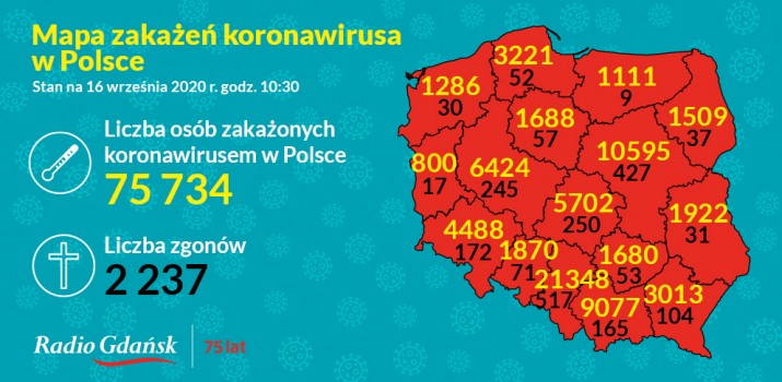 koronawirus mapa 16 wrzesnia