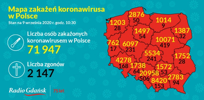 koronawirus mapa 9 wrzesnia