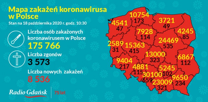 koronawirus mapa 18 pazdziernika