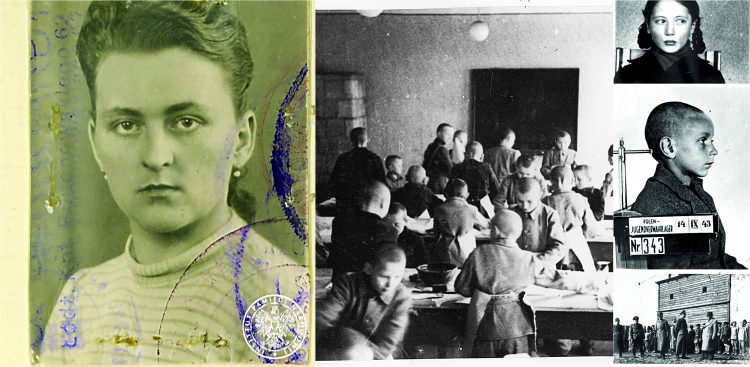 Od lewej Wachmanka Eugenia Pol, młodzi więźniowie pracujący w warsztatach i portrety niektórych z nich (fot. Prószyński i S-ka)