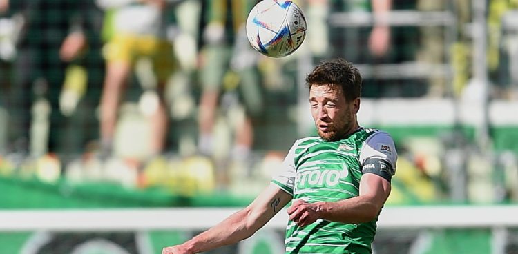 Gdańsk, 22.04.2023. Zawodnik Lechii Gdańsk Mario Maloca/ fot. Adam Warżawa, PAP