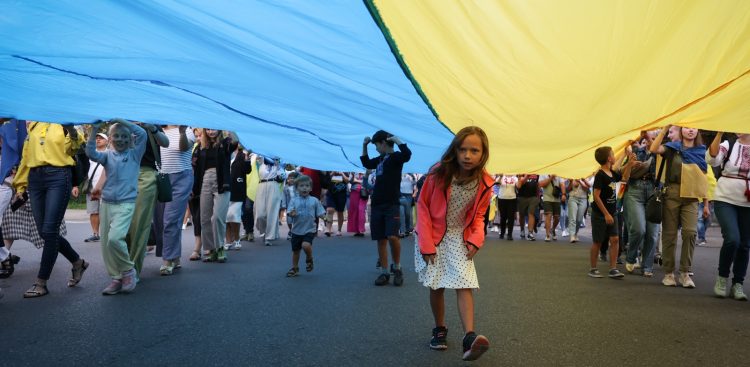 24.08.2023, Gdańsk.  Dzień Niepodległości Ukrainy - pochód społeczności ukraińskiej z Gdańska i pomorza.
