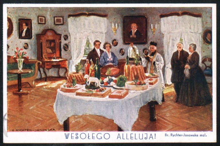Pocztówka "Wesołego Alleluja!", reprodukcja obrazu Bronisławy Rychter-Janowskiej, ze zbiorów Tomasza Kuby Kozłowskiego.