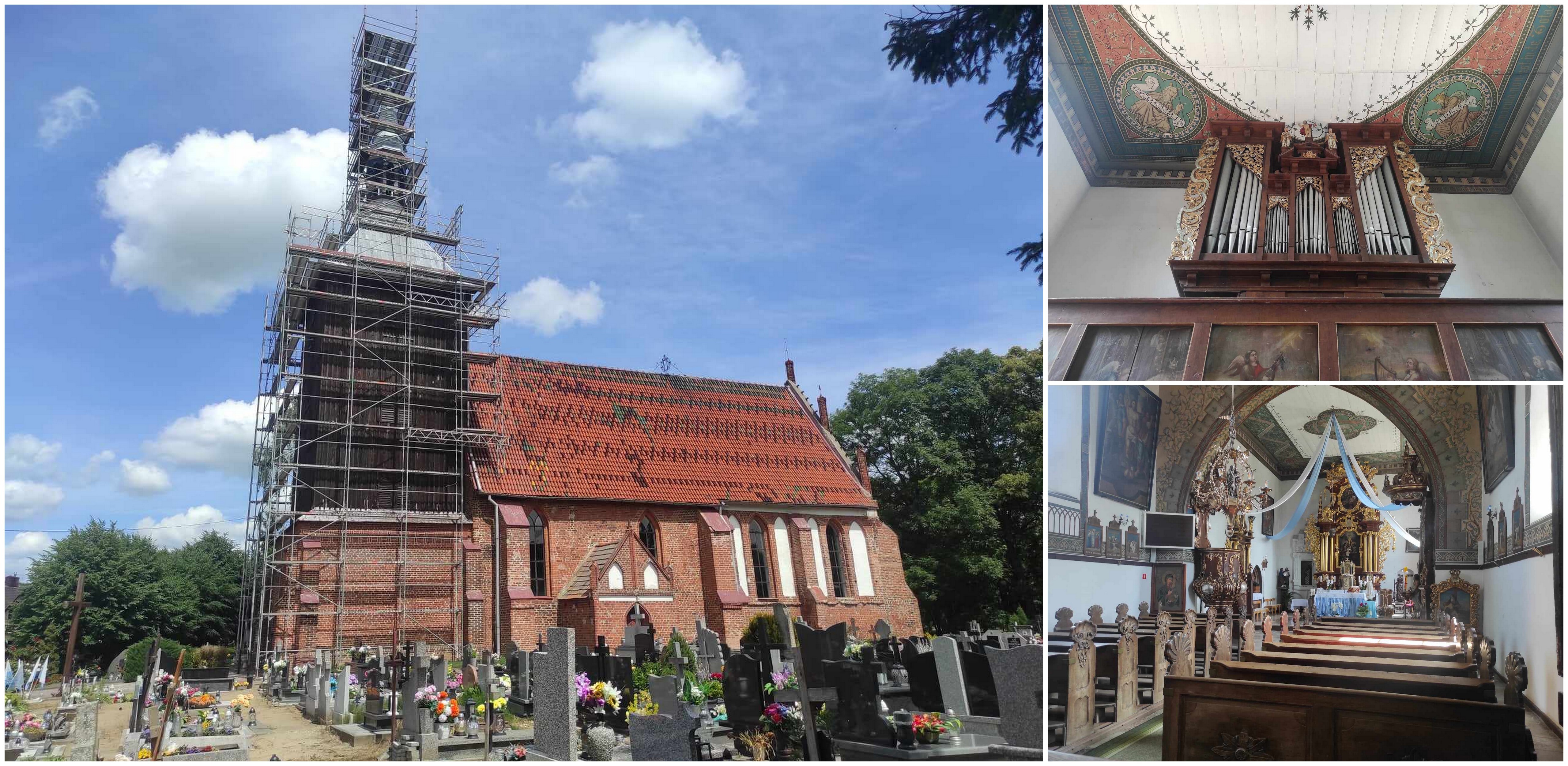 Remont pokrycia dachu wieży kościoła pw. św. Anny w Marynowach (fot. Radio Gdańsk/Mateusz Czerwiński)