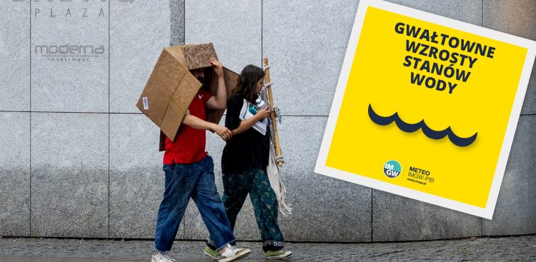 Zdjęcie główne kolażu: gwałtowna ulewa w Gdyni - 24.07.2024 (fot. Anna Rezulak/KFP - grafika IMGW)