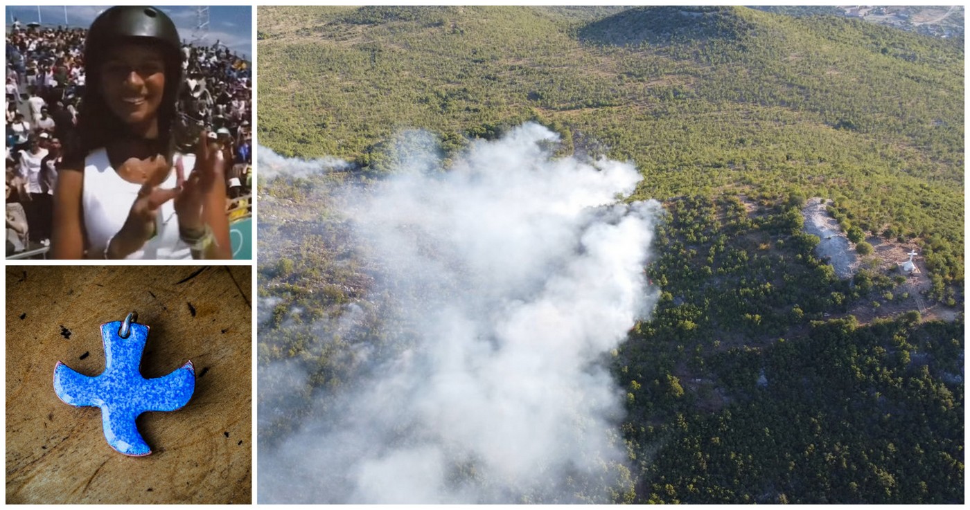 Rayssa Leal na Olimpiadzie, krzyżyk z Taizé i pożar w Medziugorie (fot. YouTube/Geisson Augusto, YouTube/Medjugorje Today, Wikimedia Commons)