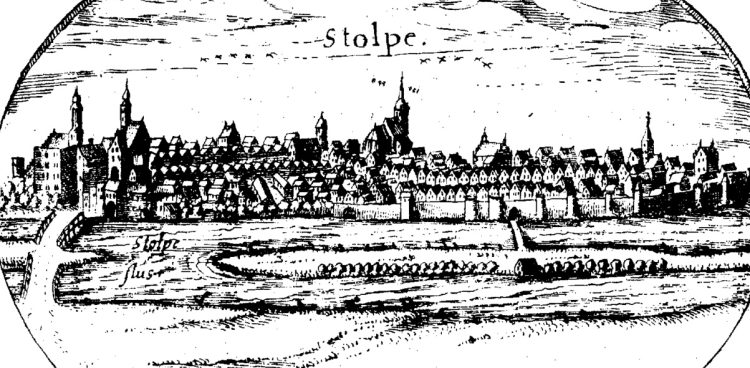 Panorama Słupska z mapy Lubinusa z początku XVII wieku. (fot. archiwum autora)