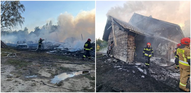 Ogień objął swoim zasięgiem stodołę, budynek gospodarczy i przyległy do niego niewielki budynek mieszkalny (fot. Facebook/Ochotnicza Straż Pożarna w Koczale)