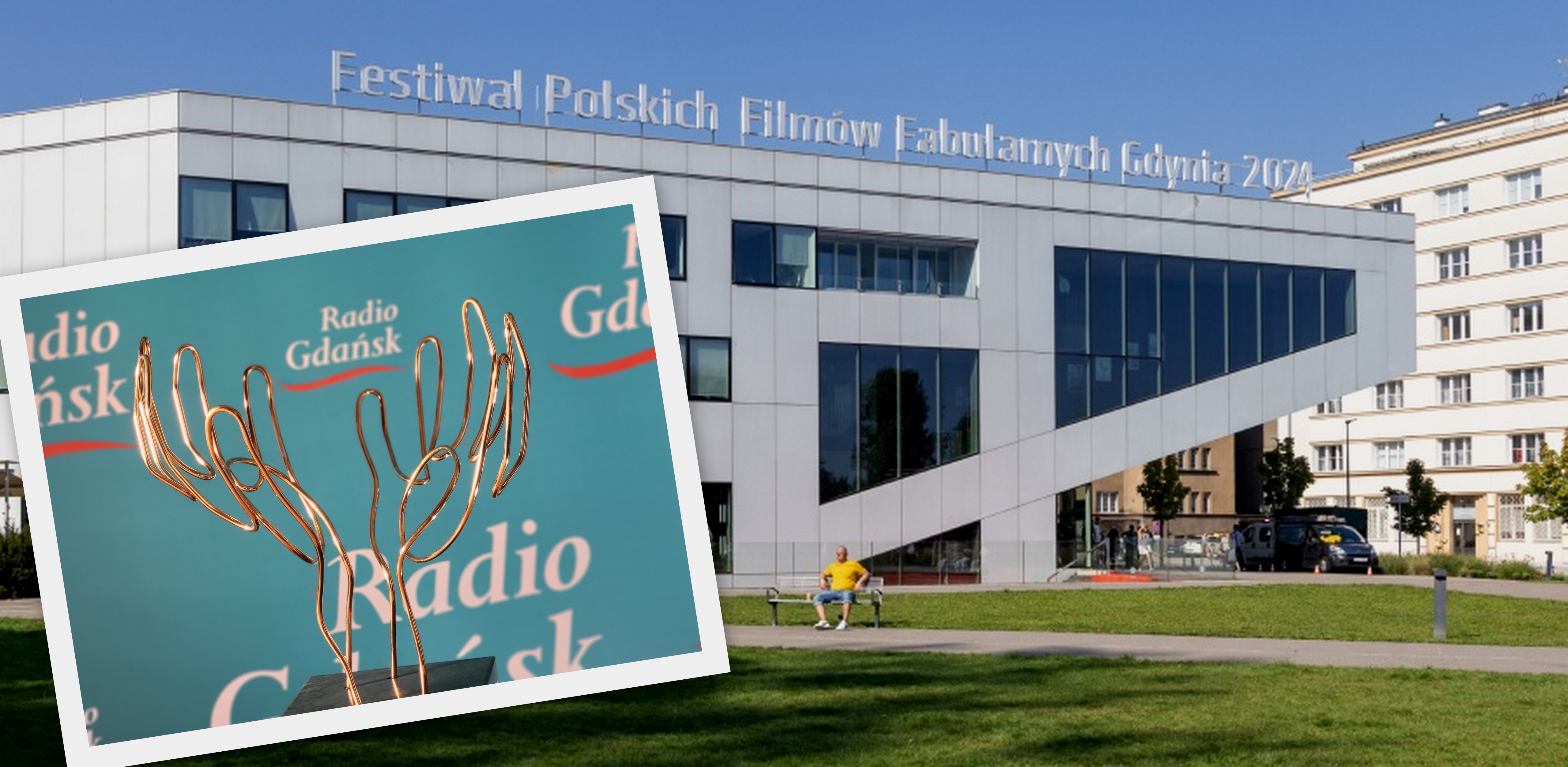 Gdyńskie Centrum Filmowe/Statuetka nagrody "Złoty Klakier" (zdjęcie w tle - fot. Anna Rezulak / KFP)