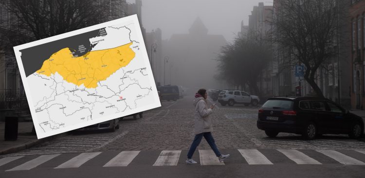 Poranna mgła w Gdańsku. ul. Szeroka. 26.03.2024 r. (fot. Paweł Marcinko / KFP - graf. IMGW)