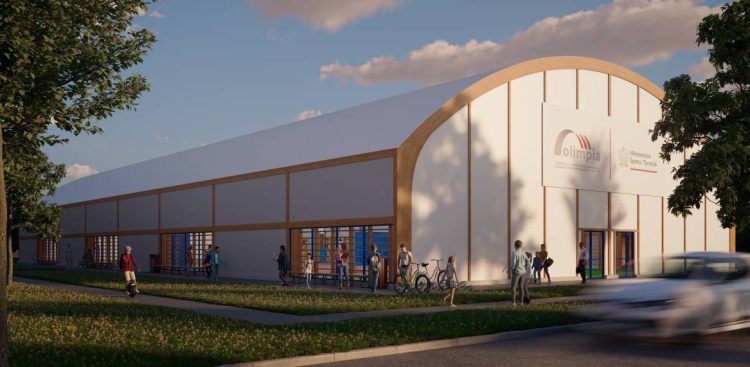 Wizualizacja projektu hali sportowej przy Szkole Podstawowej nr 1 w Człuchowie (mat. pras. UM Człuchów)