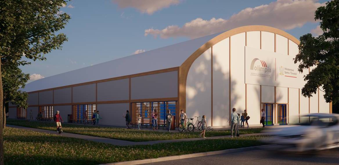Wizualizacja projektu hali sportowej przy Szkole Podstawowej nr 1 w Człuchowie (mat. pras. UM Człuchów)
