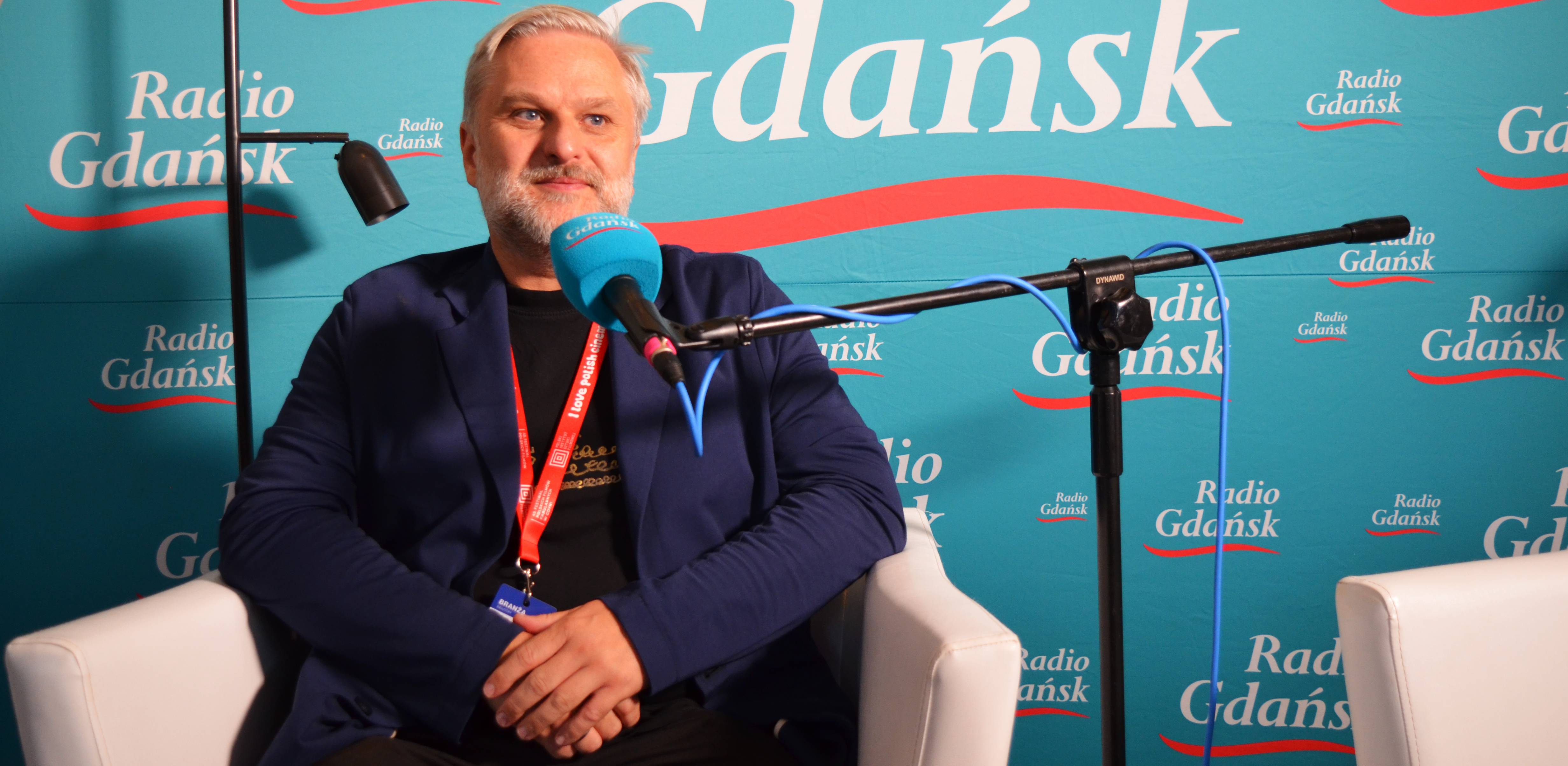 Wojciech Wawszczyk, reżyser filmu "Smok Diplodok" w festiwalowym studiu Radia Gdańsk w Teatrze Muzycznym w Gdyni (fot. Radio Gdańsk/Piotr Puchalski)