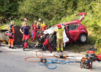 Śmiertelny wypadek w Otominie. (Fot. Ochotnicza Straż Pożarna w Lublewie Gdańskim)