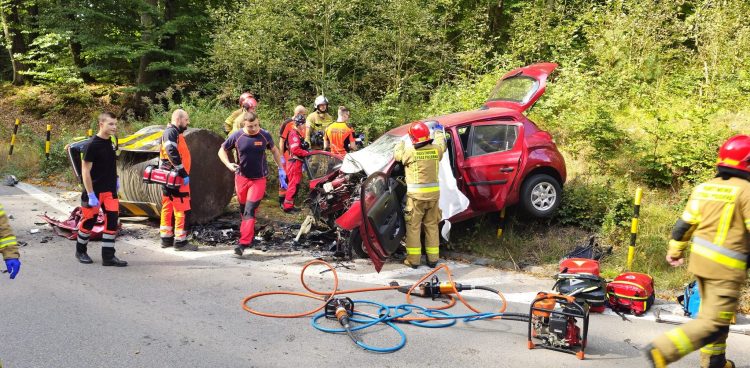 Śmiertelny wypadek w Otominie. (Fot. Ochotnicza Straż Pożarna w Lublewie Gdańskim)