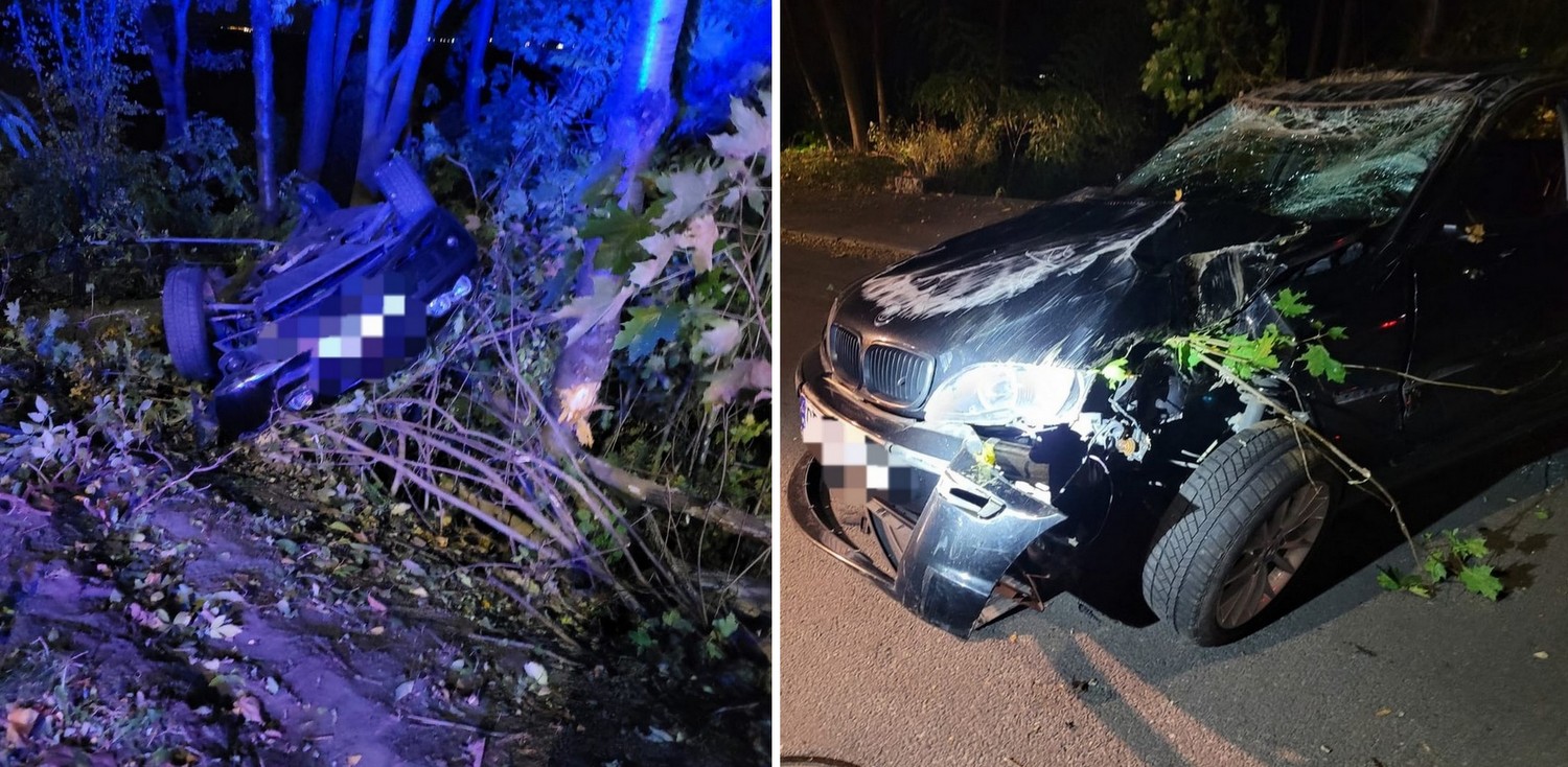 Auto zatrzymało się na drzewach(Fot. KMP Gdynia)
