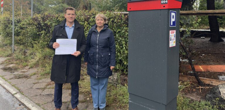 Radni Prawa i Sprawiedliwości przy parkometrze