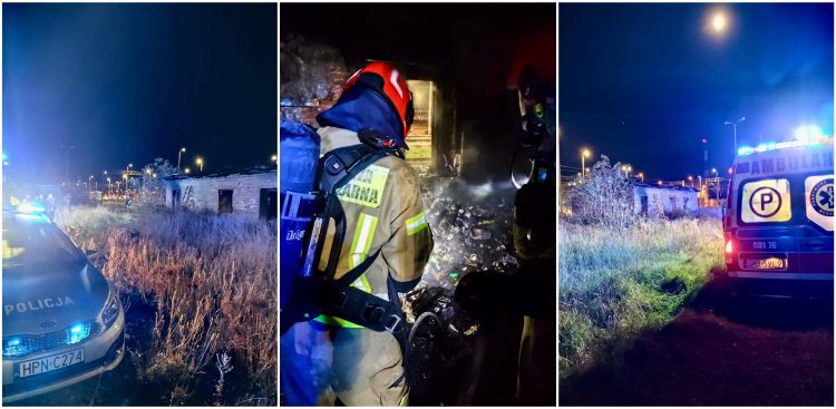 Mężczyzna ucierpiał w pożarze pustostanu przy ul. Dworcowej w Malborku. 19.10.2024 r. (fot. Komenda Powiatowa PSP w Malborku/Łukasz Kosek)