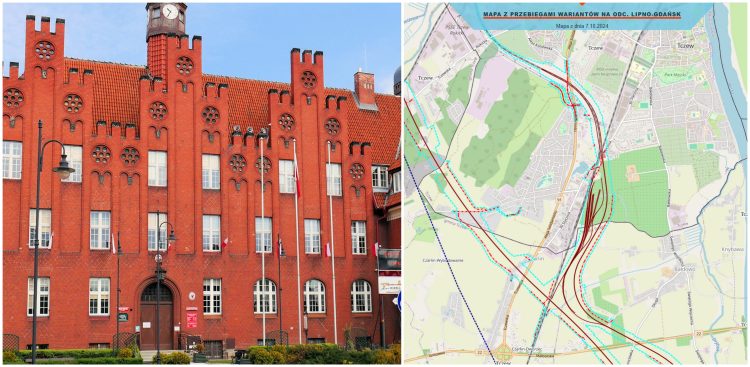 Tczewianie nie zgadzają się na jeden z wariantów przebiegu linii kolejowej prowadzącej do Centralnego Portu Komunikacyjnego (fot. UM Tczew/https://stes-lip-gdn-mapa.geopartner.com.pl/map)