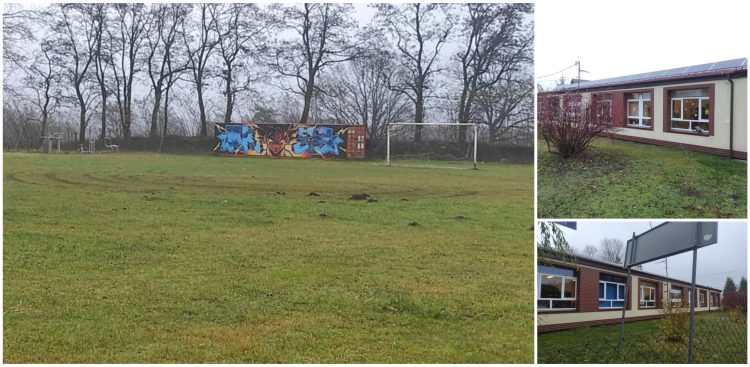 Szkoła w Pomlewie i znajdujące się przy nim boisko (fot. Radio Gdańsk/Mateusz Czerwiński)