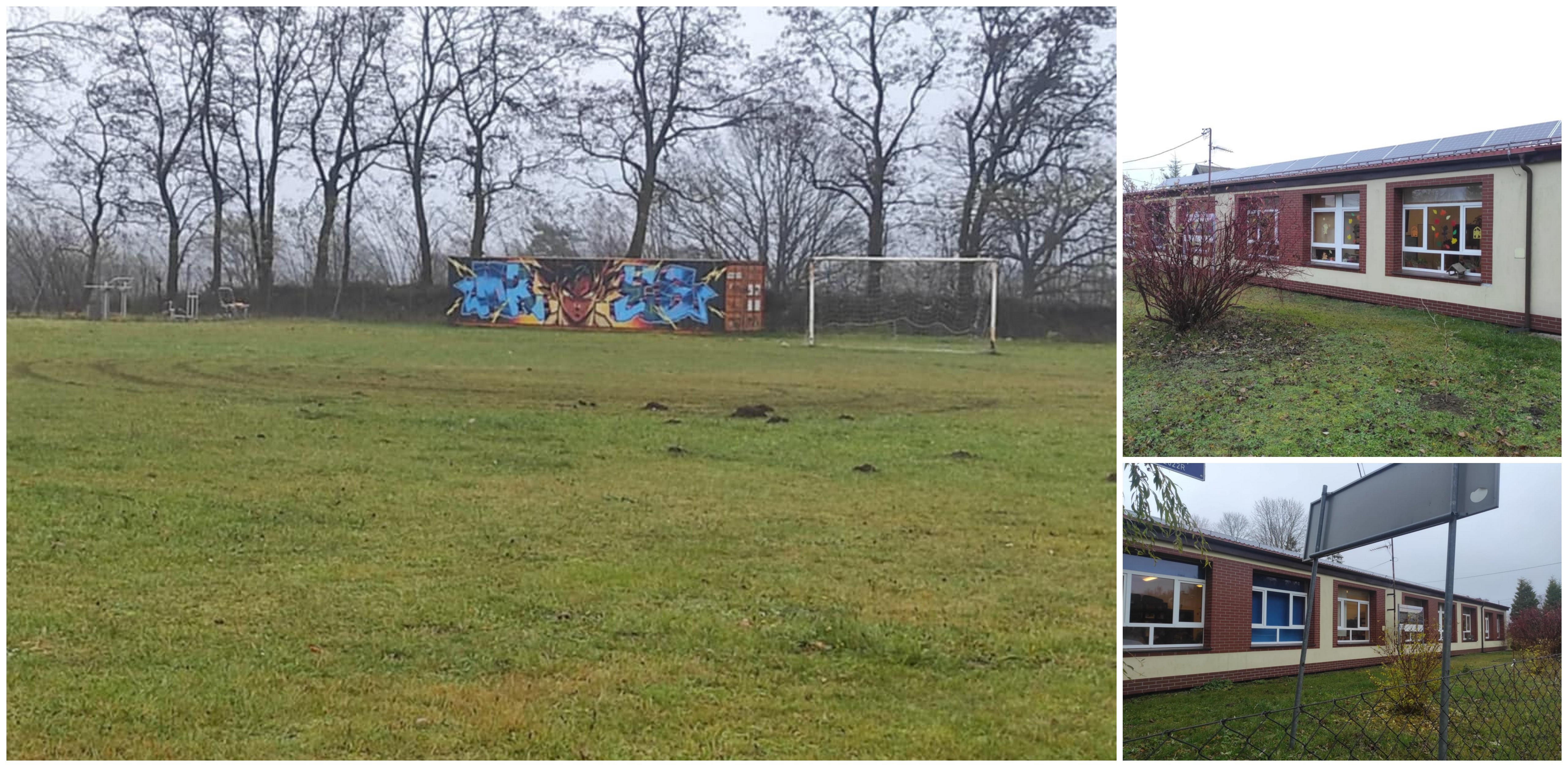 Szkoła w Pomlewie i znajdujące się przy nim boisko (fot. Radio Gdańsk/Mateusz Czerwiński)