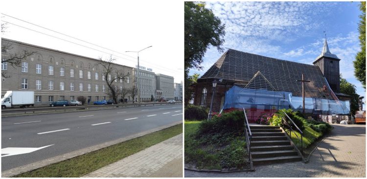 Gmach Uniwersytetu Morskiego w Gdyni oraz kościół św. Michała Archanioła podczas renowacji (fot. Biuro Miejskiego Konserwatora Zabytków)
