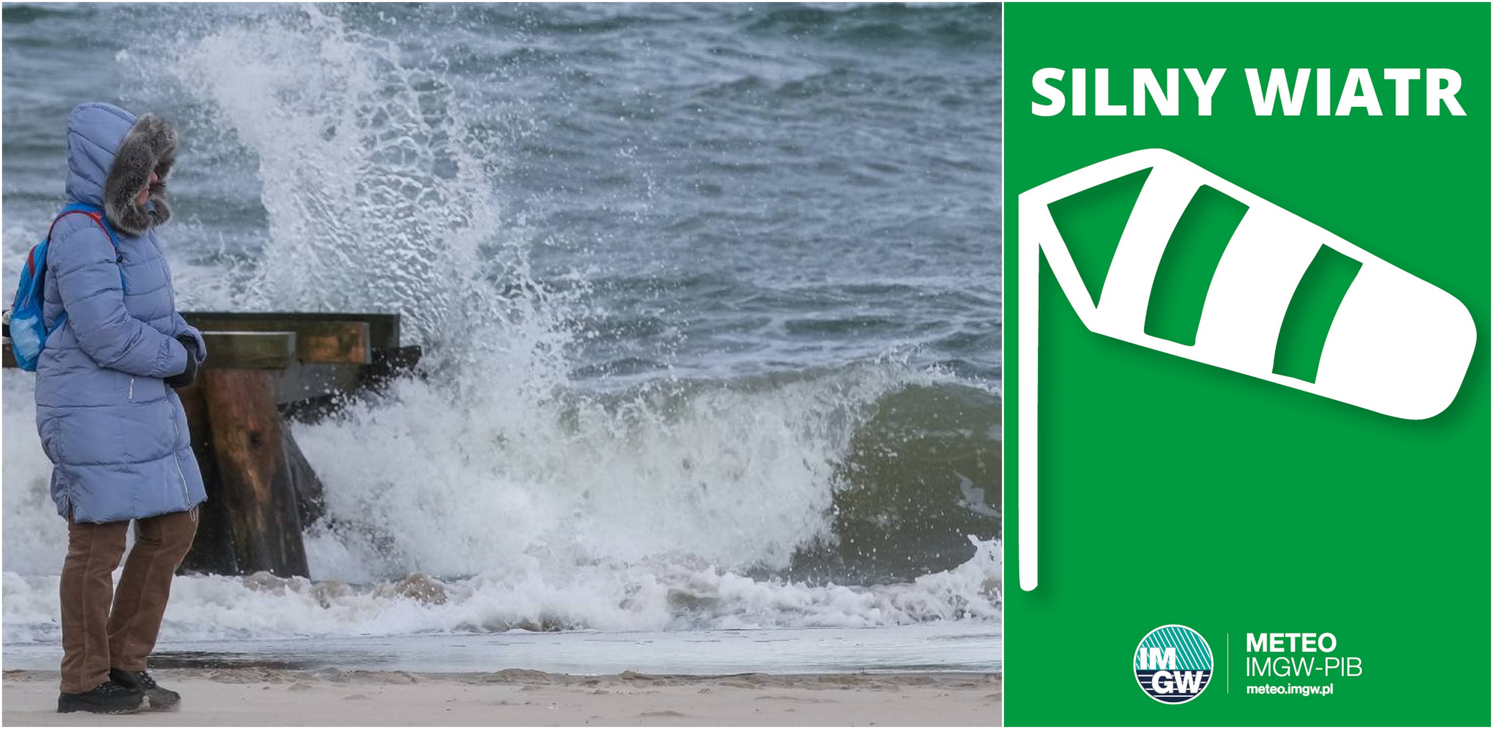 Zdjęcie archiwalne. Sopot. Duże fale na Bałtyku (fot. Anna Rezulak/KFP - graf. IMGW)