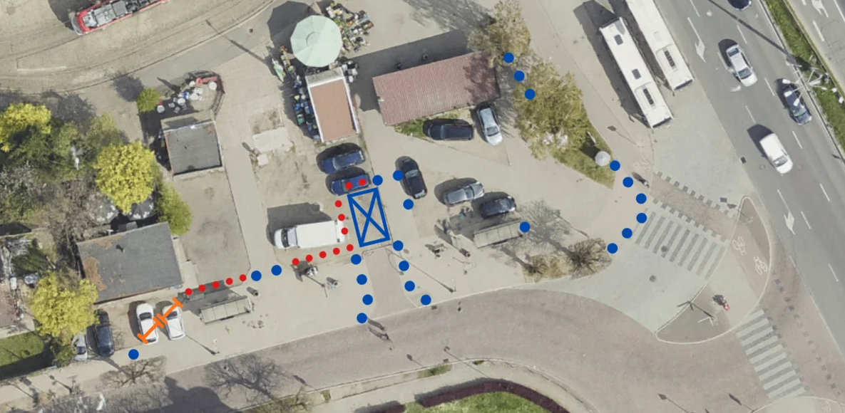 Fotografia przedstawia dokładne ułożenie słupków blokujących (fot. Gdański Zarząd Dróg i Zieleni)