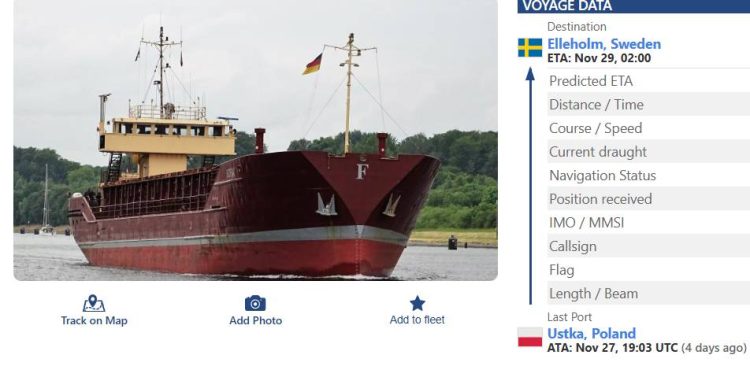 Zrzut ekranu ze strony vesselfinder.com