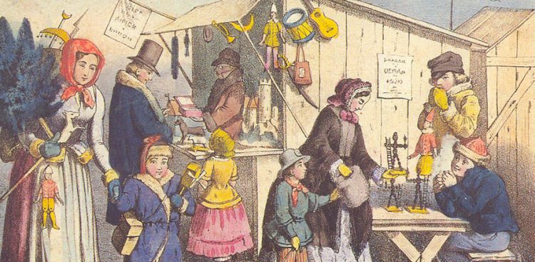 XIX-wieczny jarmark bożonarodzeniowy (fot. Wikimedia Commons)