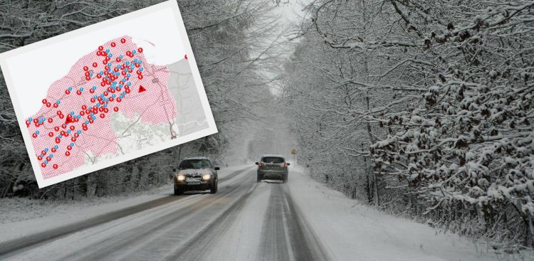 Zdjęcie archiwalne. Trudne warunki drogowe na trasie Przodkowo - Lębork (fot. Anna Rezulak/KFP - graf. Energa Operator)