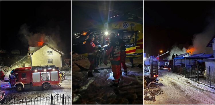 Pożar w miejscowości Dębogórze. W akcji brało udział LPR (fot. Facebook/Miejska Stacja Pogotowia Ratunkowego w Gdyni)