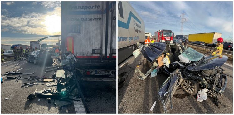 Wypadek miał miejsce kilkaset metrów przed wjazdem na S7 (fot. KM PSP Gdańsk)