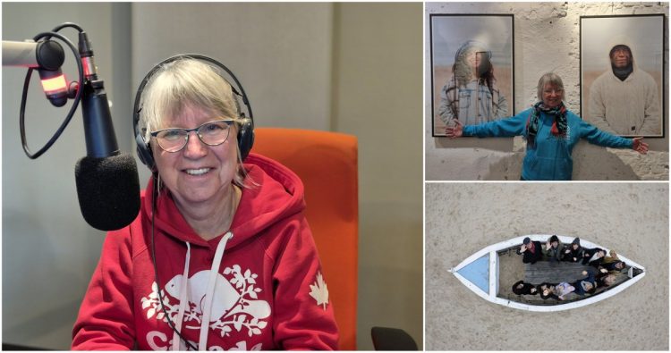 Na zdjęciach: Ela Kinowska w Radiu Gdańsk, na wernisażu wystawy "Jestem stamtąd, a tu jest mój dom" (fot. Radio Gdańsk, archiwum własne autorki)