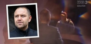 Karol Nawrocki i screen z wywiadu, którego udzielił TVP Gdańsk jako "Tadeusz Batyr" (fot. Radio Gdańsk/Roman Jocher, TVP Gdańsk)