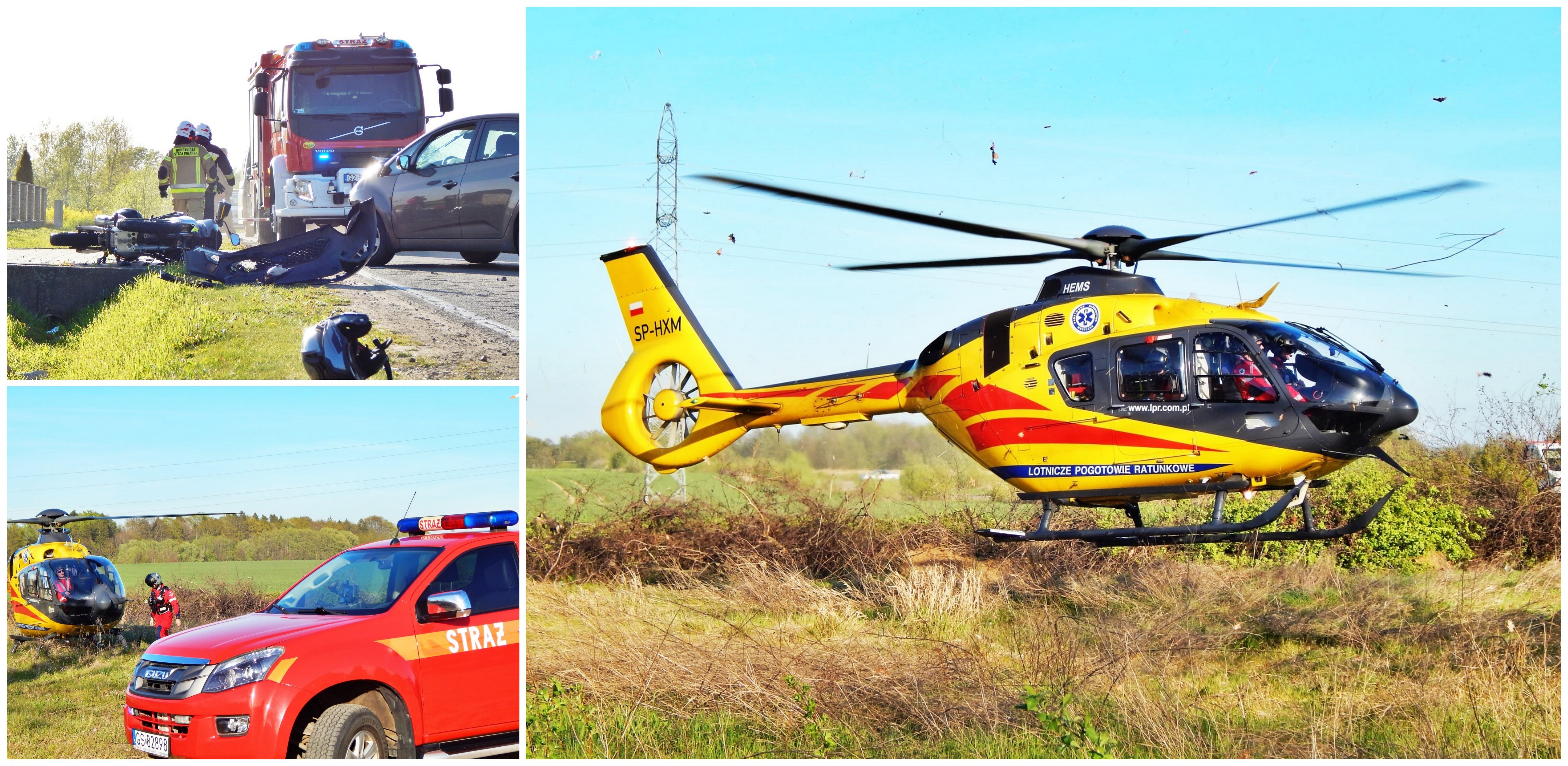 Wypadek w Duninowie koło Ustki. LPR zabiera poszkodowanego motocyklistę (fot. B. Jasłowski)