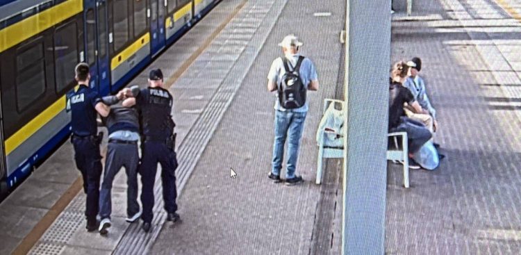 Napaść na konduktora w Gdyni-Redłowie (fot. monitoring PKP SKM)