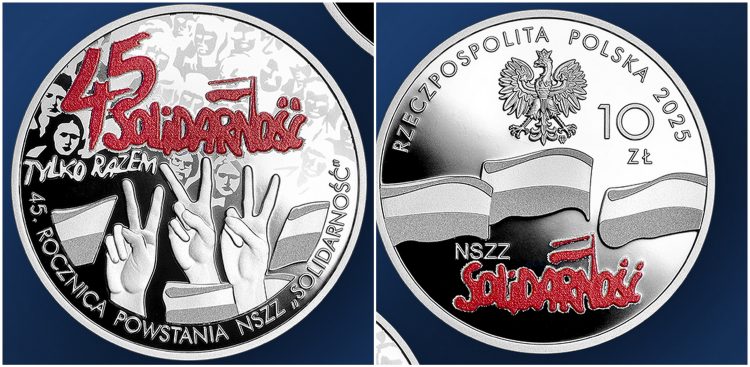 Moneta kolekcjonerska z okazji 45. rocznicy powstania NSZZ "Solidarność" (Fot. NBP)
