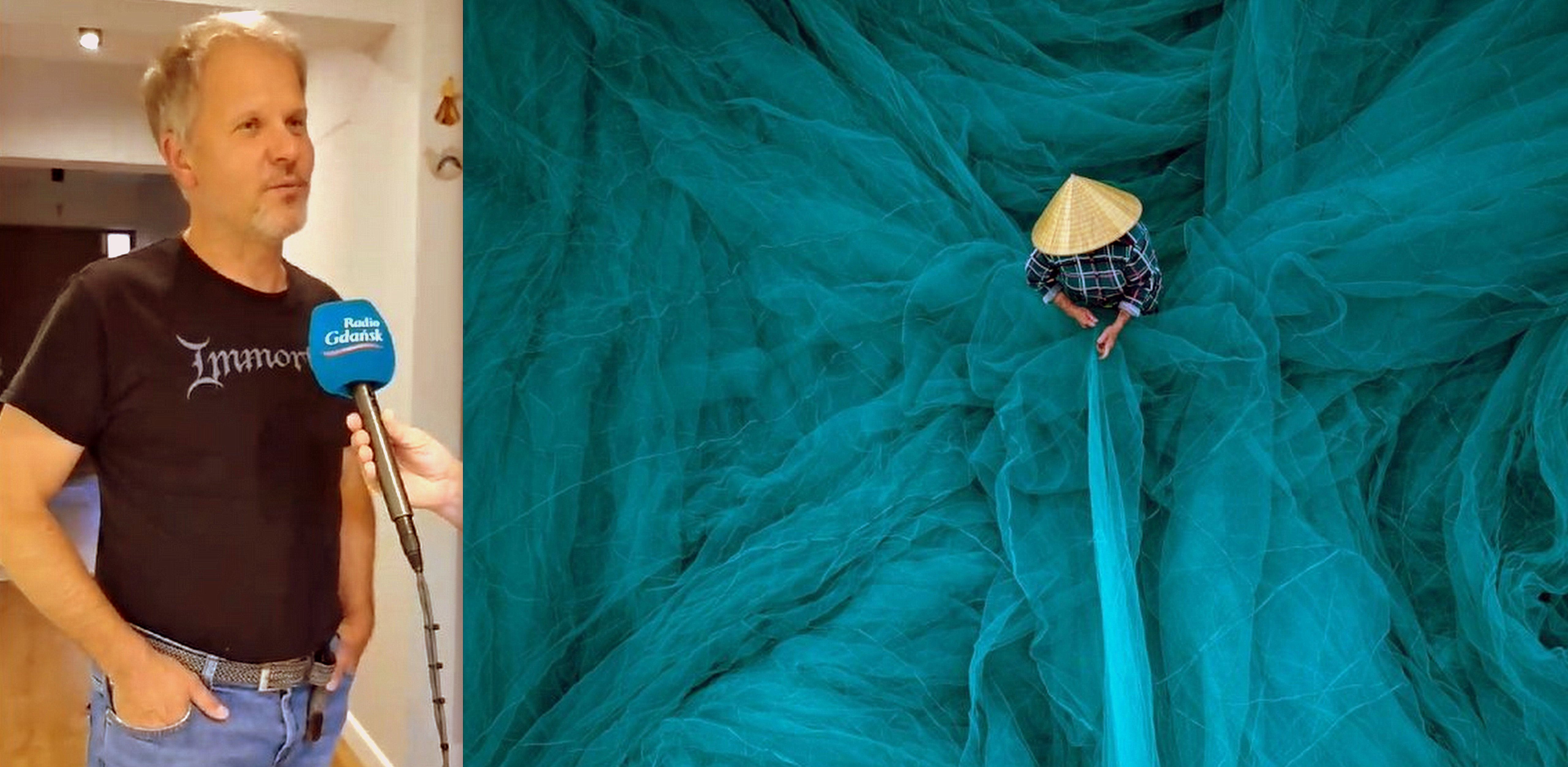 Arkadiusz Wójcik i fragment jego zwycięskiego zdjęcia zatytułowanego „W sieci" (fot. arch. prywatne)