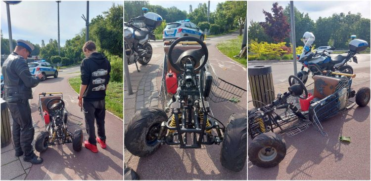 Policjanci zatrzymali w Sopocie 19-latka jadącego wózkiem sklepowym z silnikiem (fot. KMP w Sopocie)