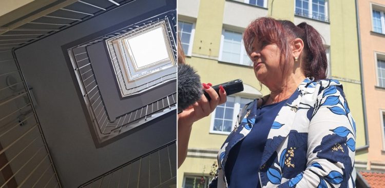 Klatka schodowa, gdzie zostanie zainstalowana winda, Ewa Smerża (fot. Radio Gdańsk/Marek Nowosad)