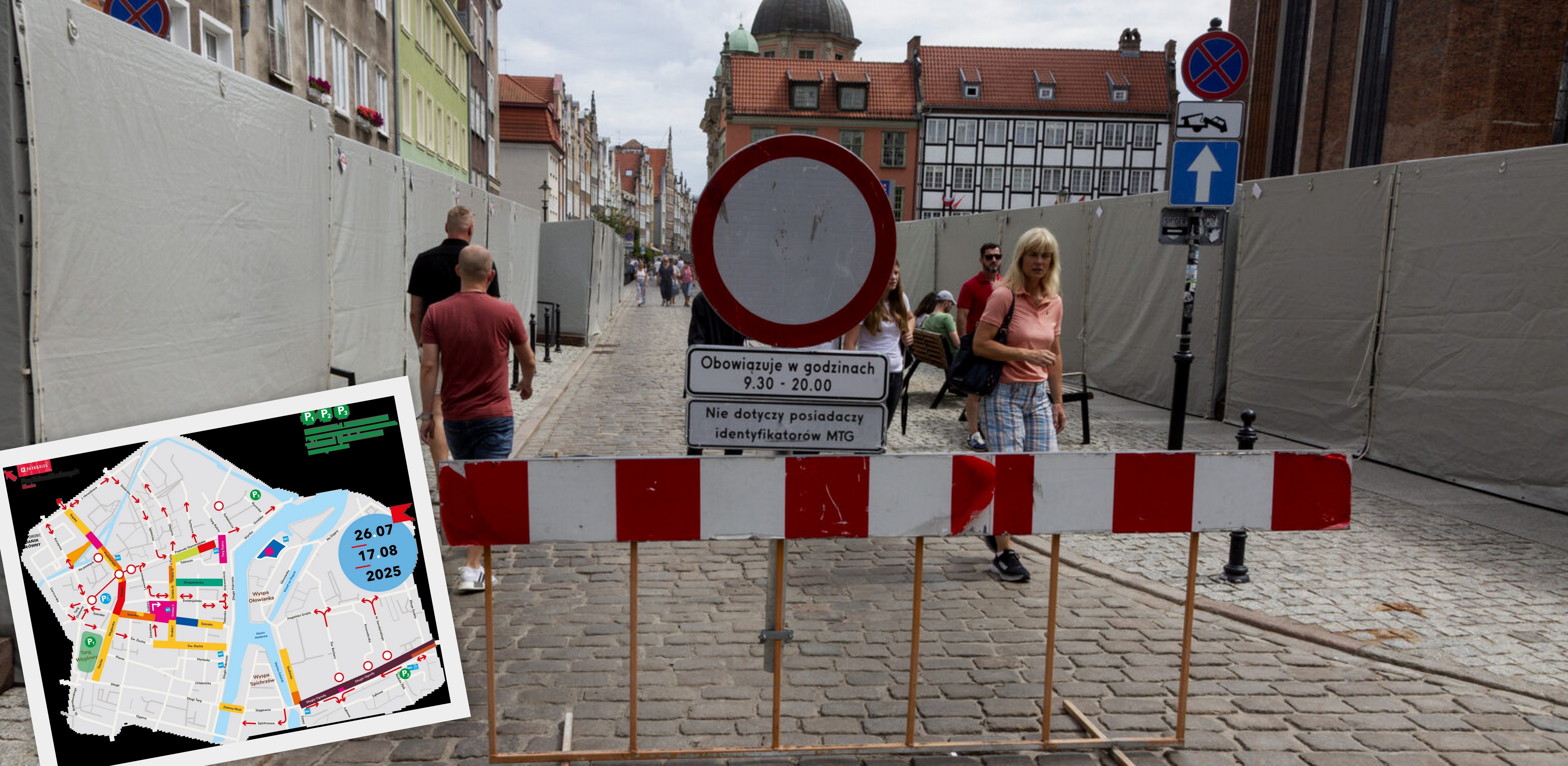 Zmiana organizacji ruchu i utrudnienia w centrum Gdańska z powodu zbliżającego się Jarmarku św. Dominika. Zamknięty wjazd na ulicę Św. Ducha. Zdjęcie archiwalne (fot. Daniel Słoboda / KFP - graf. mat. pras.)
