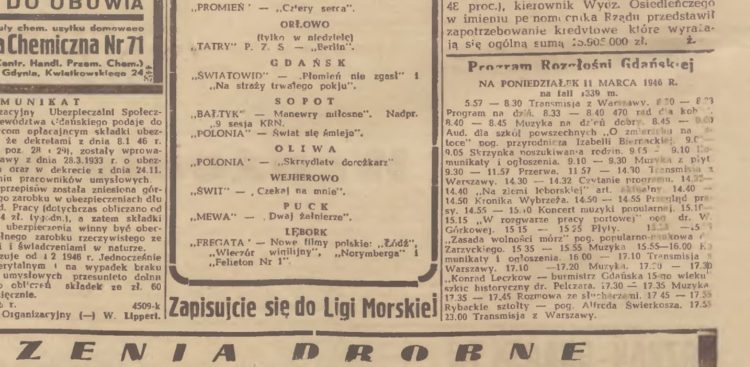 Fragment programu Rozgłośni Gdańskiej z 1946 roku (fot. archiwum RG)