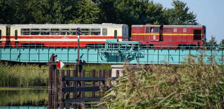Żuławska Kolej Dojazdowa. Most obrotowy w Rybinie. Linia kolejowa Nowy Dwór Gdański - Stegna, 24.08.2024 r. (fot. Paweł Marcinko/KFP)