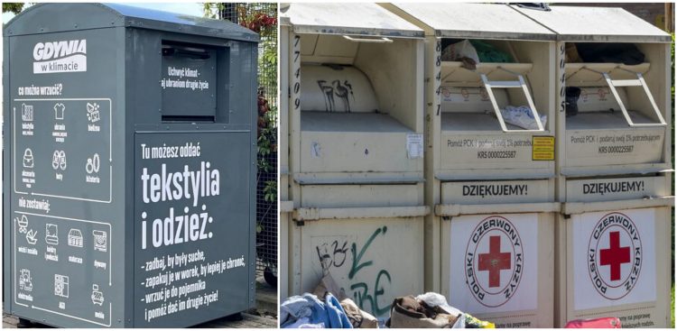 Kontener zgodny z uchwałą krajobrazowy (po lewej) i stare kontenery (po prawej) (fot. Wydział Środowiska UM/KFP/Anna Bobrowska)