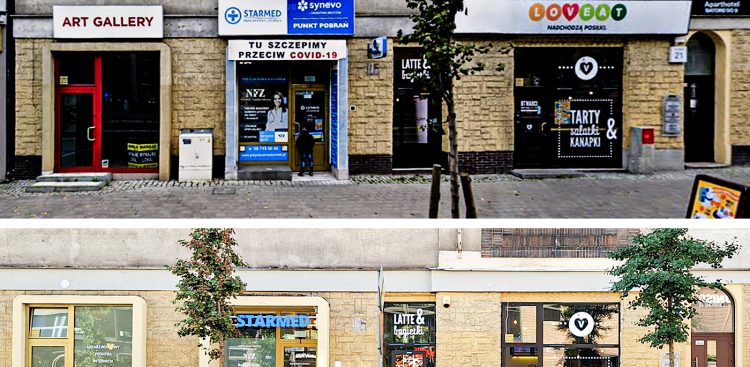 Ulica 10 lutego w Gdyni przed i po zastosowaniu się do ustawy krajobrazowej (fot. Jacek Piątek)