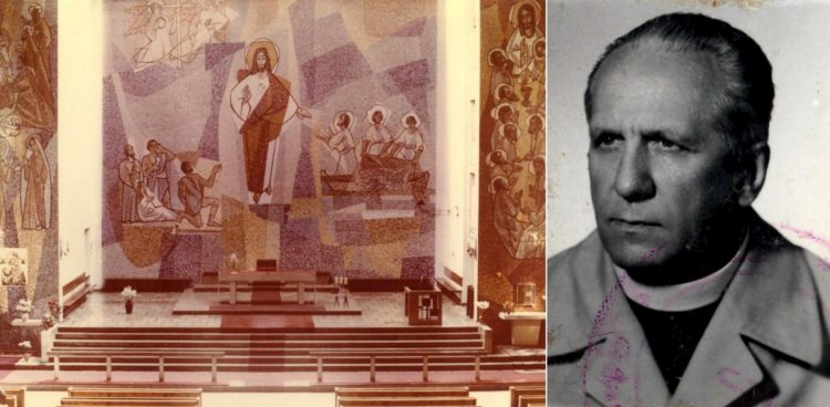 Hilary Jastak i wnętrze kościoła pw. Najświętszego Serca Pana Jezusa w Gdyni (fot. IPN w Gdańsku)