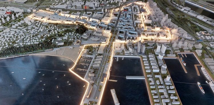 W gdyńskim InfoBoxie znajduje się makieta, na której podświetlony został obszar Modernistycznego Śródmieścia (fot. gdynia.pl)